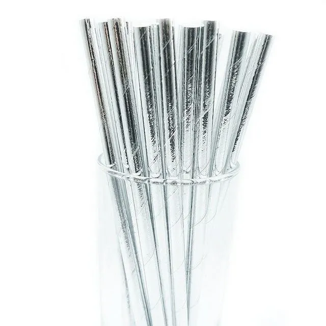 10pk Metallic Silver Paper Straws