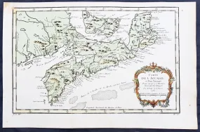 1757 Nicolas Bellin Original Antique Map of Arcadia in Nova Scotia, Canada