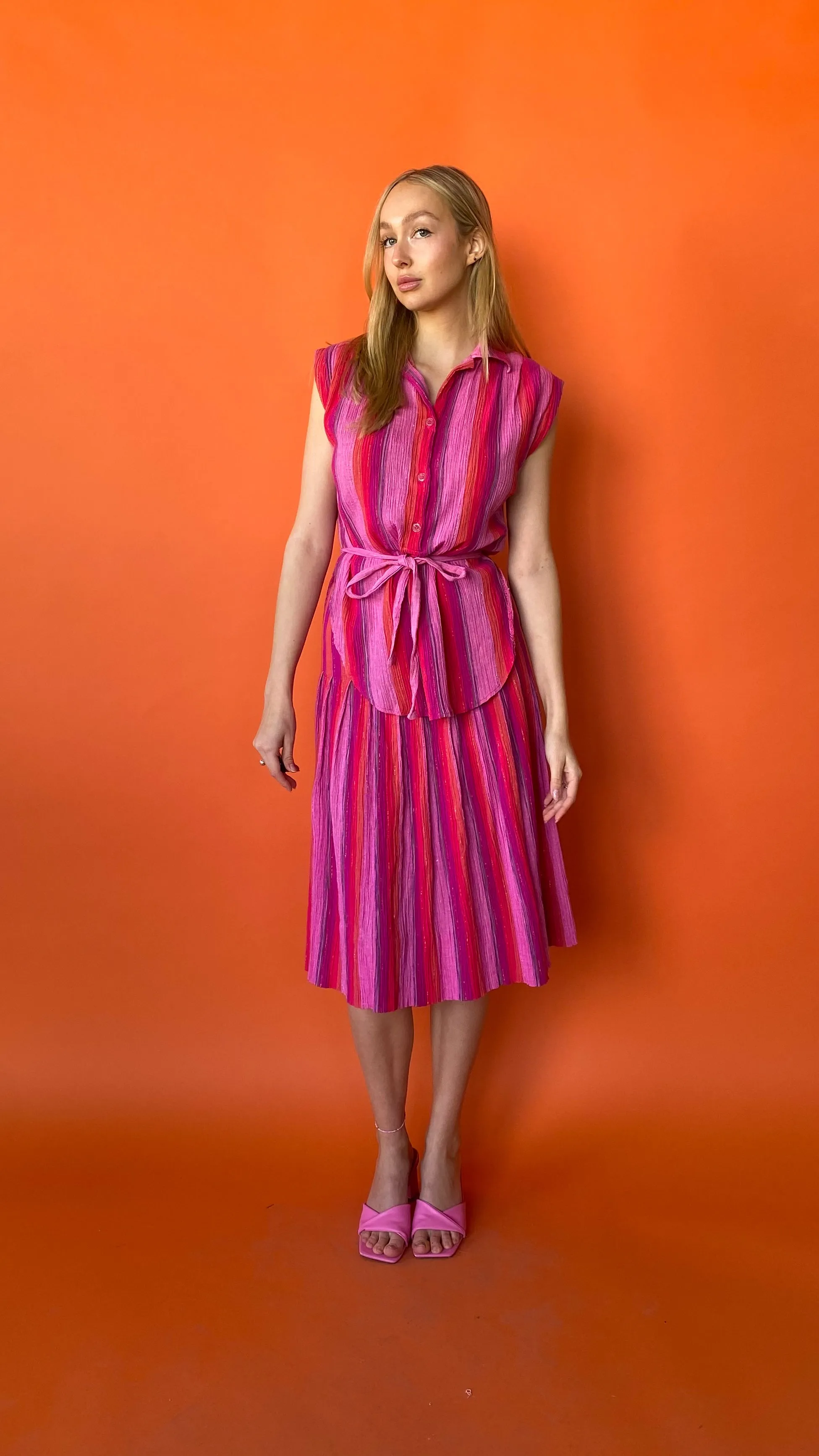 1970s Pink & Orange Striped Set, sz. S