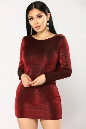 2 AM Metallic Dress - Burgundy