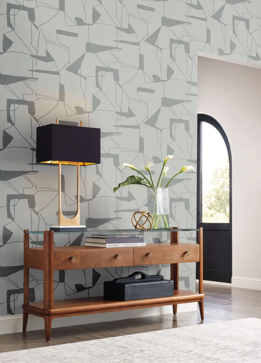 Abstract Geo Wallpaper in Fog/Silver from the Modern Metals Second Edition