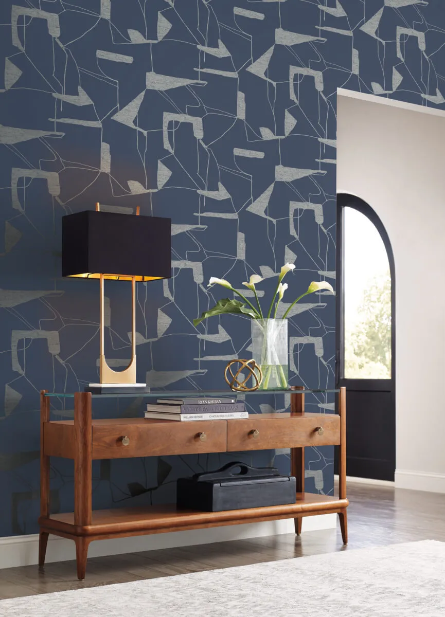 Abstract Geo Wallpaper in Navy/Silver from the Modern Metals Second Edition