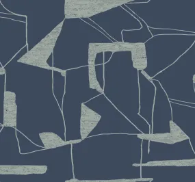 Abstract Geo Wallpaper in Navy/Silver from the Modern Metals Second Edition