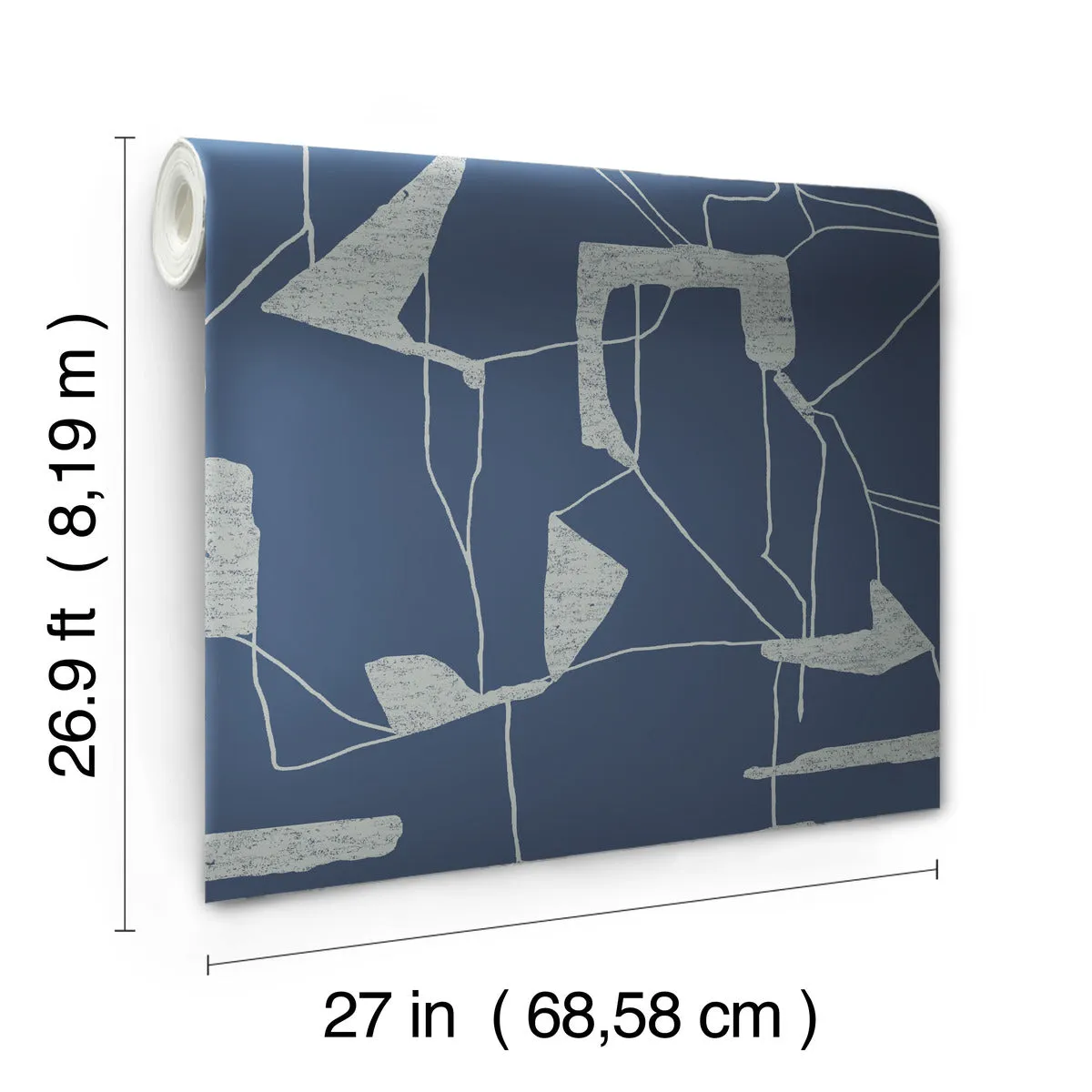 Abstract Geo Wallpaper in Navy/Silver from the Modern Metals Second Edition