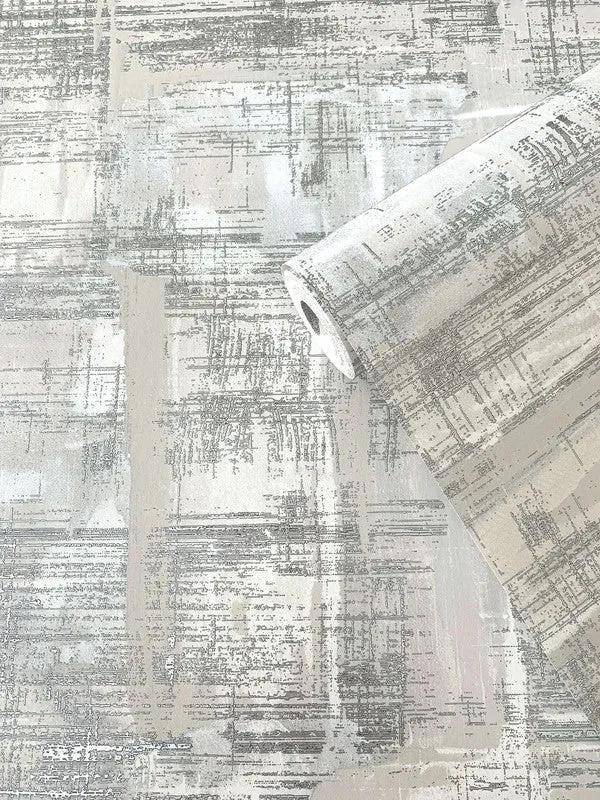 Abstract Wallpaper in Silver Grey/Cream