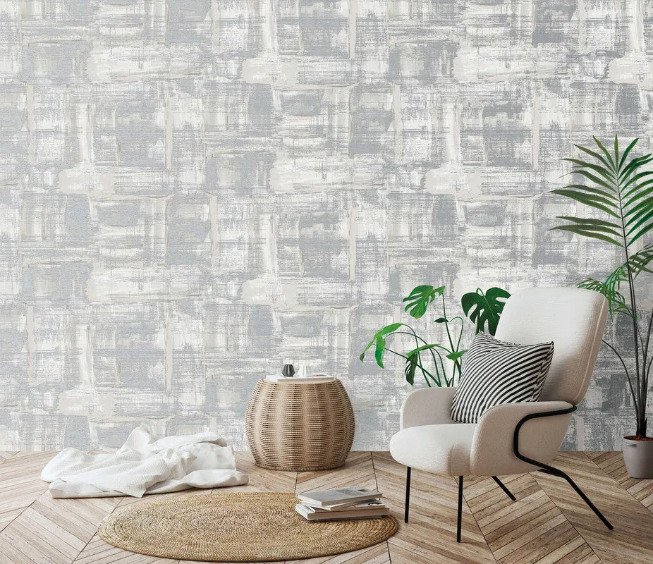 Abstract Wallpaper in Silver Grey/Cream