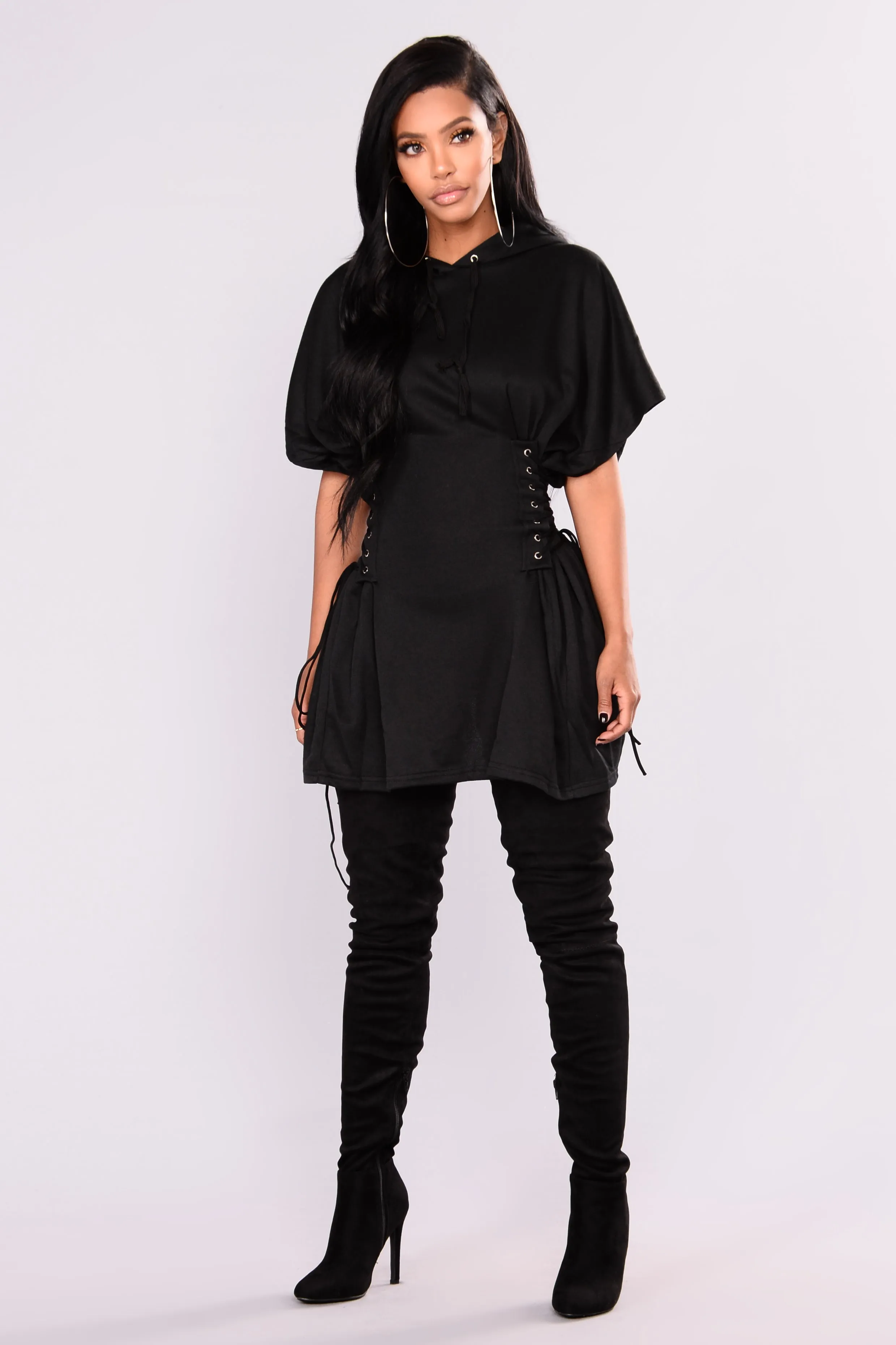 Act On It Hooded Tunic - Black