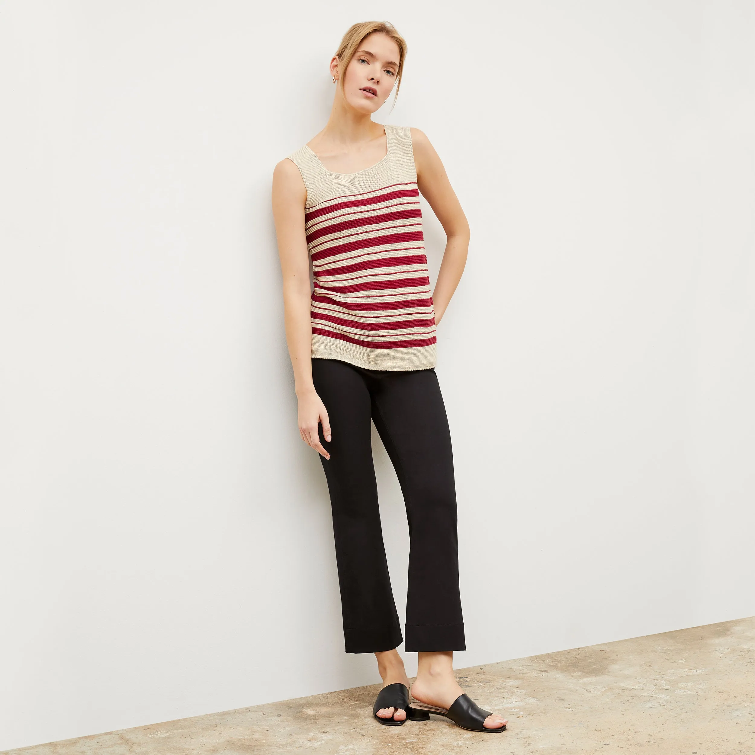 Adele Tank - Knit Linen :: Crimson / Ivory