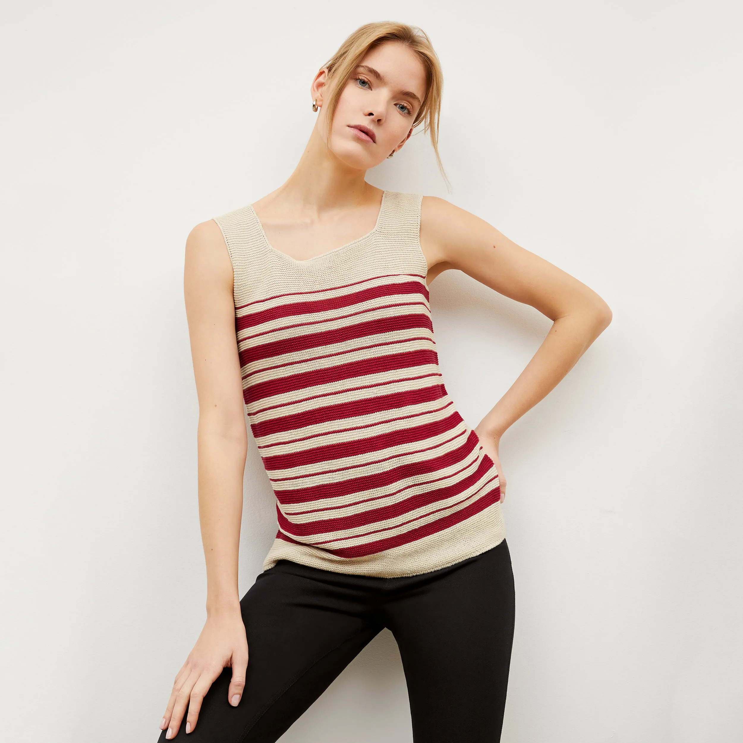 Adele Tank - Knit Linen :: Crimson / Ivory