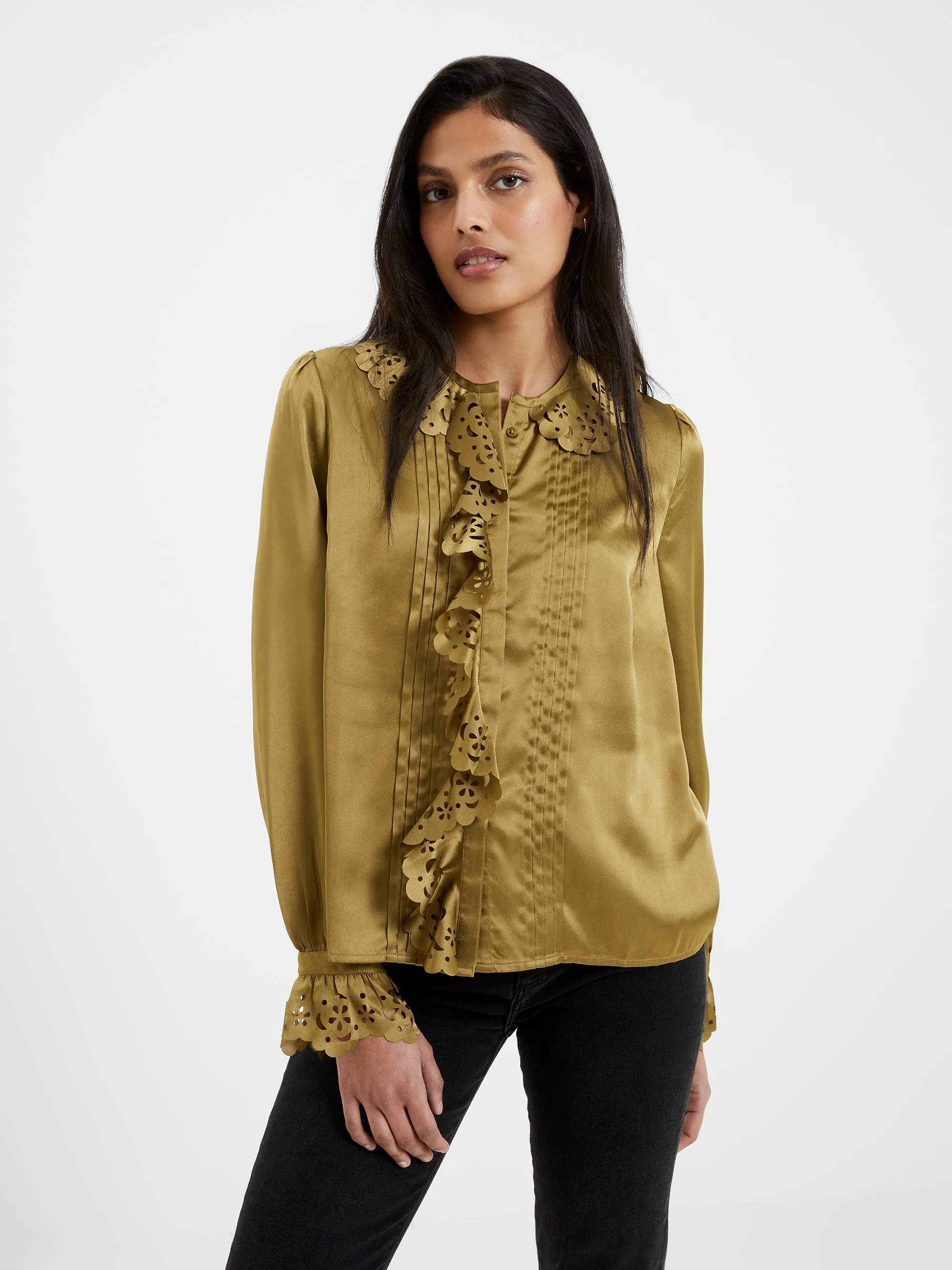 Aleeya Satin Lace Ruffle Blouse