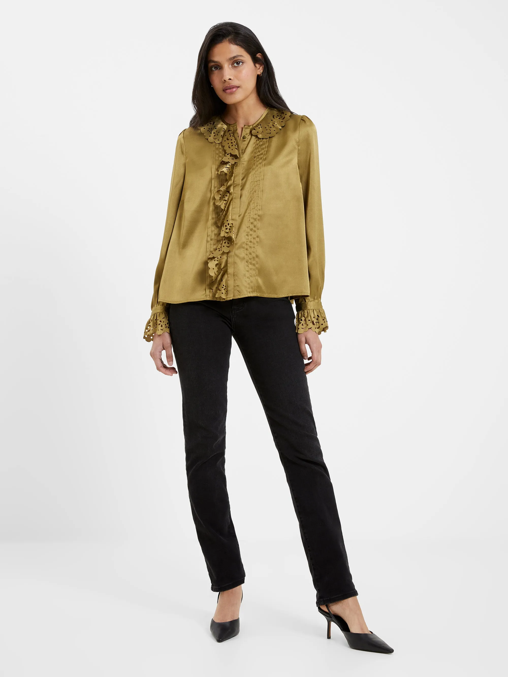 Aleeya Satin Lace Ruffle Blouse