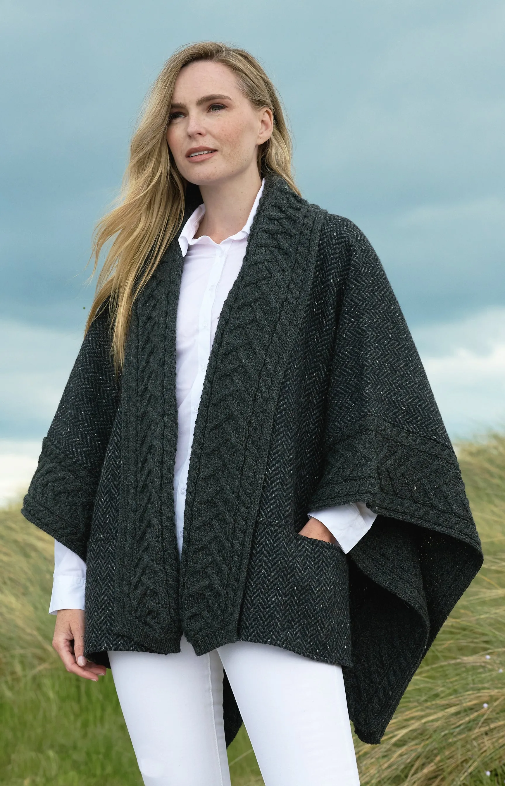 Aran Crafts Ashbourne Tweed Cape | Charcoal