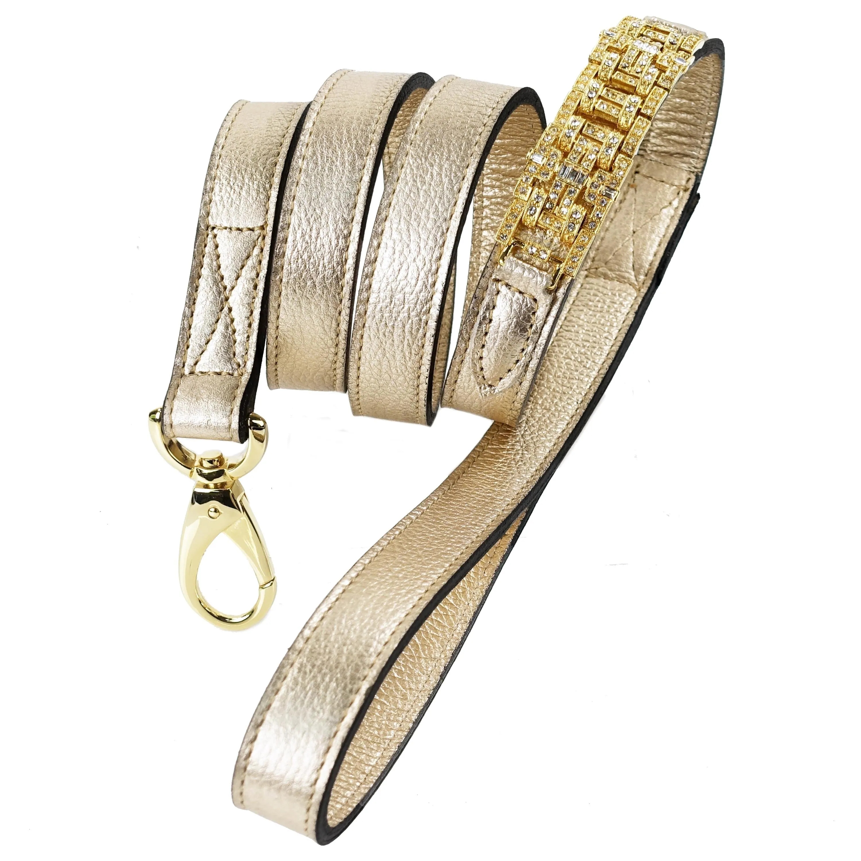 Art Deco Dog Leash in Gold Metallic & Gold