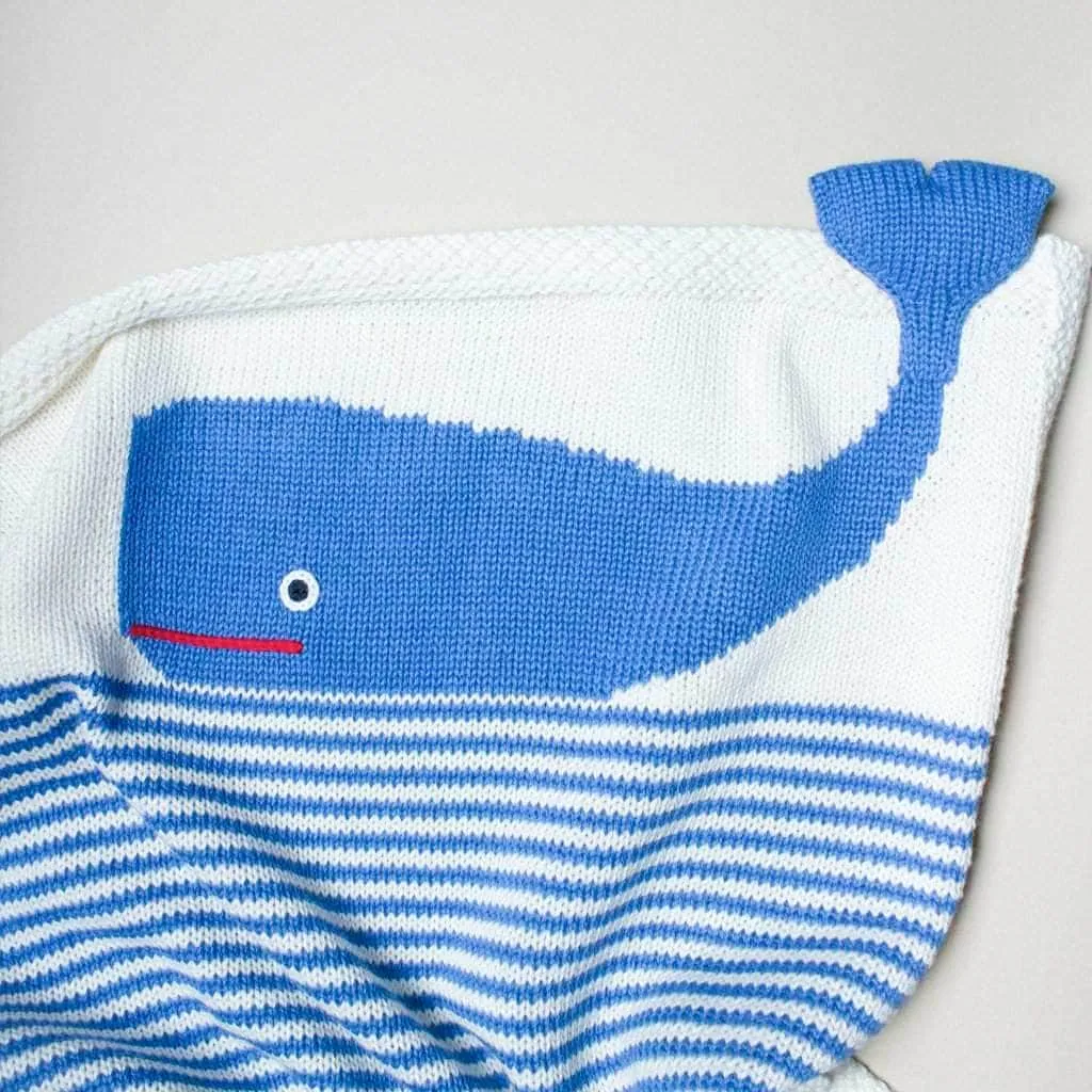 Baby Gift Set - Knit Whale Lovey Blanket, Rattle & Hat