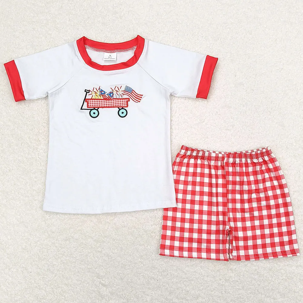 Baby Girls Clothes 4th Of July Flag Tractor Tunic Shorts Sets GSSO0662