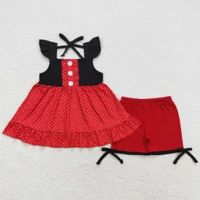 Baby Girls Clothes Black Red Flutter Sleeve Tunic Top Shorts Clothes Sets GSSO0969