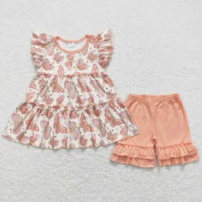 Baby Girls Clothes Butterfly Tunic Tops Ruffle Shorts Sets GSSO1076