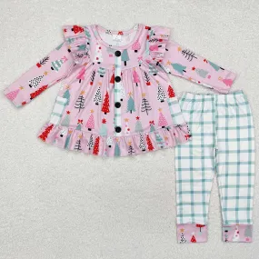 Baby Girls Clothes Christmas Pink Trees Pocket Tunic Top Legging Sets GLP1998