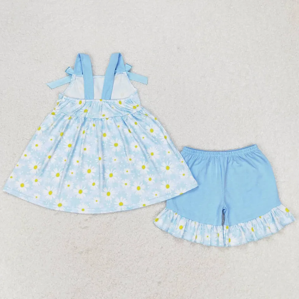 Baby Girls Clothes Daisy Flowers Bows Tunic Shorts Clothes Sets GSSO0993