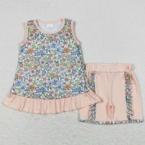 Baby Girls Clothes Flowers Tunic Top Ruffle Shorts Sets GSSO0830