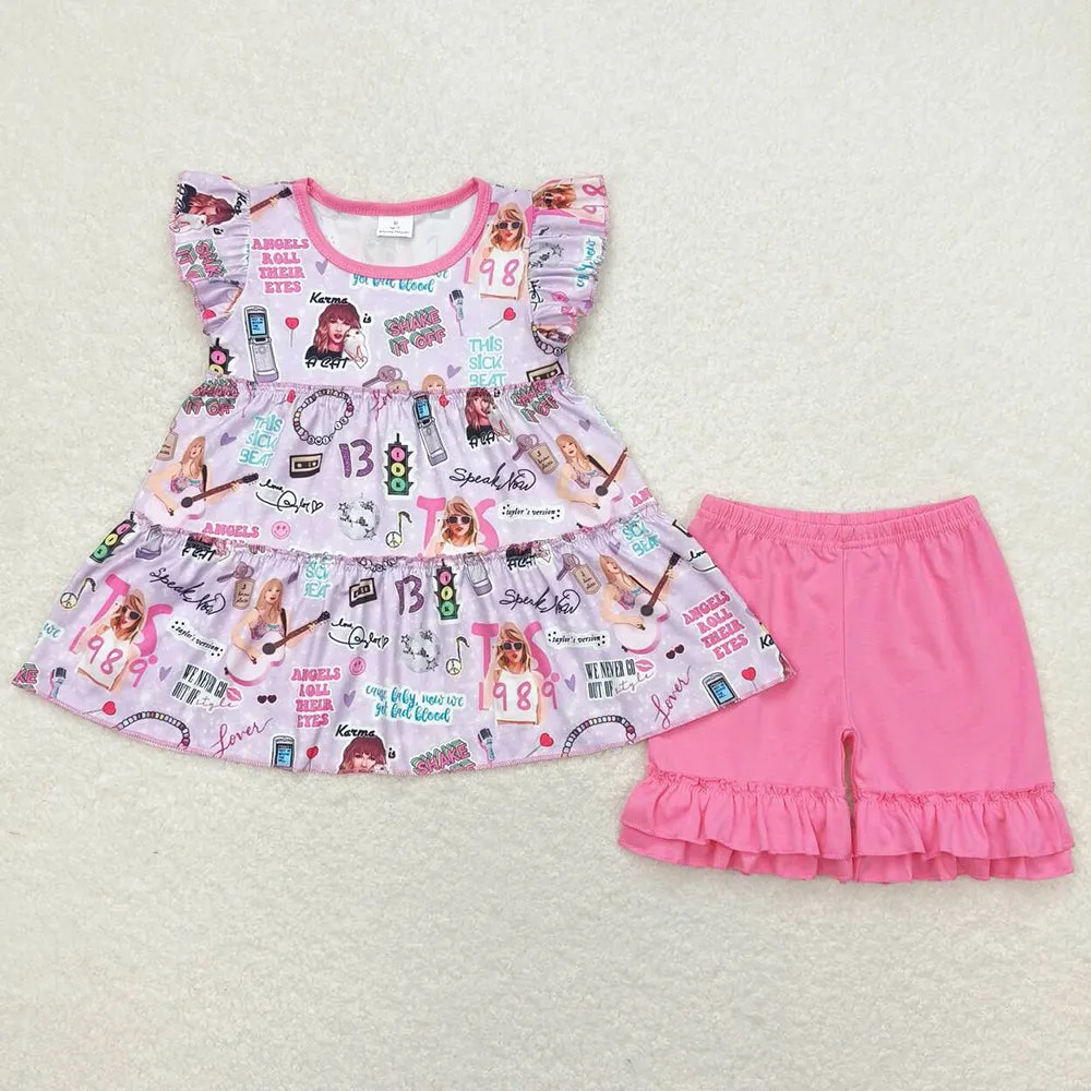 Baby Girls Clothes Flutter Sleeve Tunic Top Shorts Sets GSSO0676