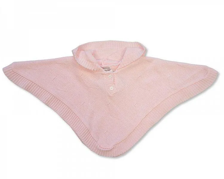 Baby Knitted Poncho - Pink - NB/6M - [BW-10-468]