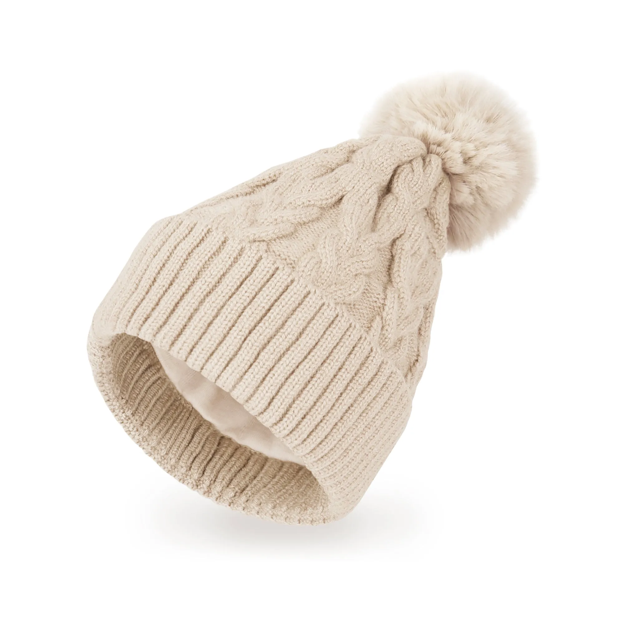 Baby Winter Knit Cotton Lined Pompom Hat | Yellow