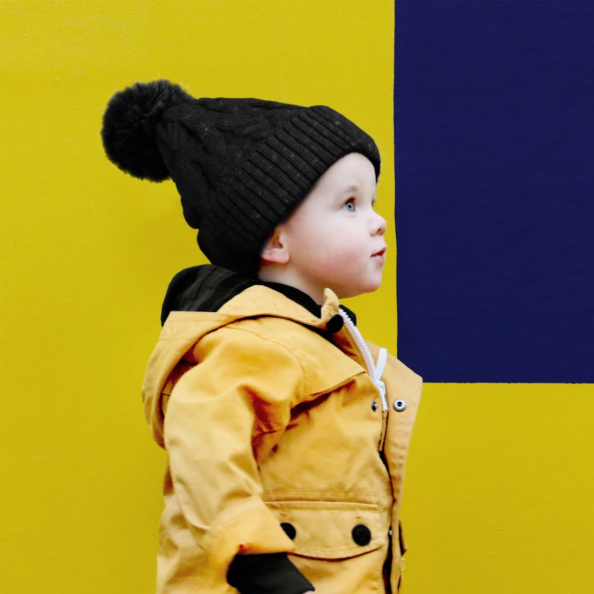 Baby Winter Knit Cotton Lined Pompom Hat | Yellow