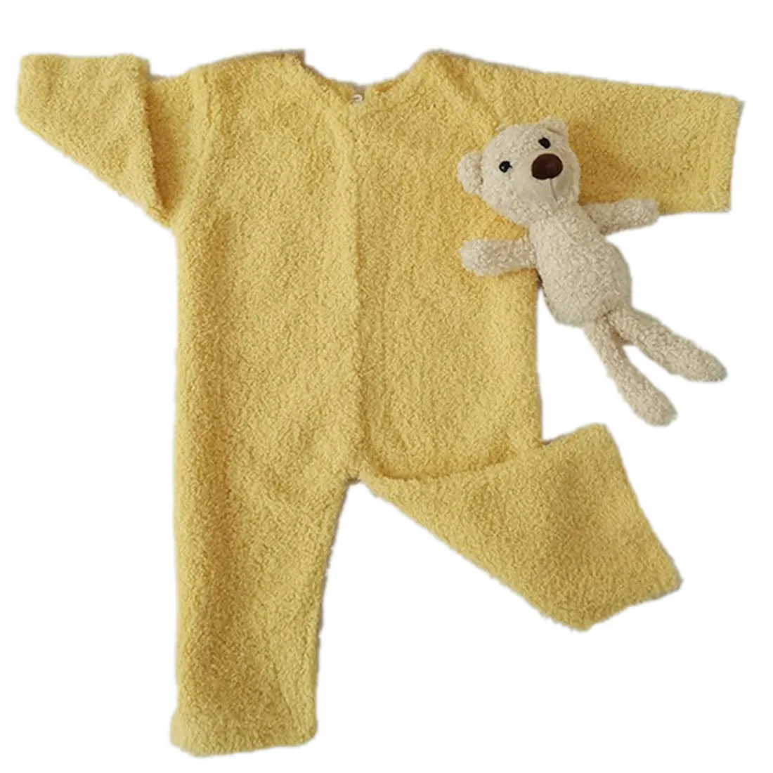 Babymoon (Set Of 4) Velvet Ready Romper, Toy, Pillow & Cap Baby Photoshoot Props-Yellow