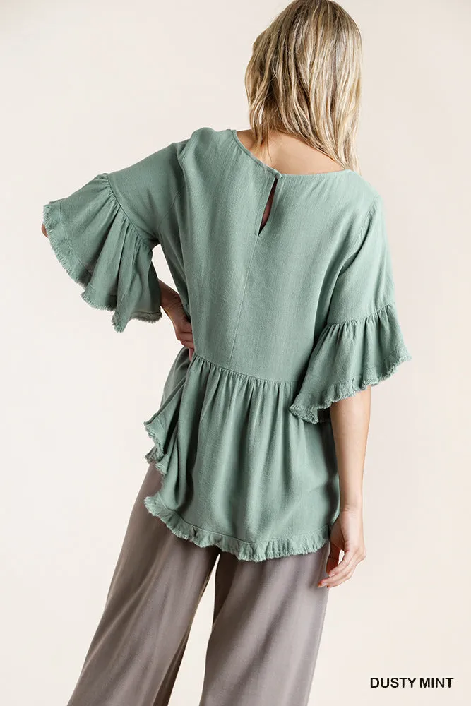 Bell Sleeve Peplum Top, Mint