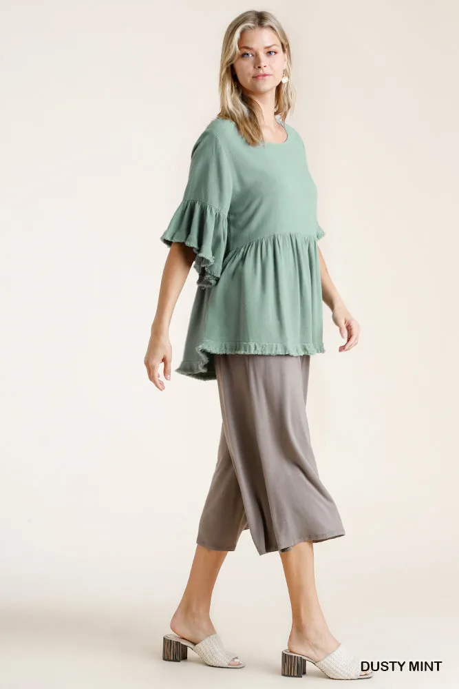 Bell Sleeve Peplum Top, Mint