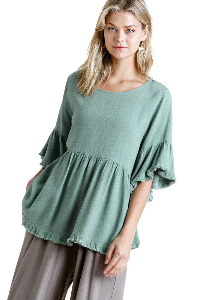 Bell Sleeve Peplum Top, Mint