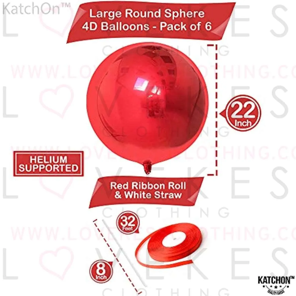 Big 22 Inch Red Metallic Balloons - Pack of 6, Red Balloons | 360 Degree 4D Red Foil Balloons, Christmas Party Decorations | Mirror Finish Red Chrome Balloons for Birthday Party | Romantic Decorations