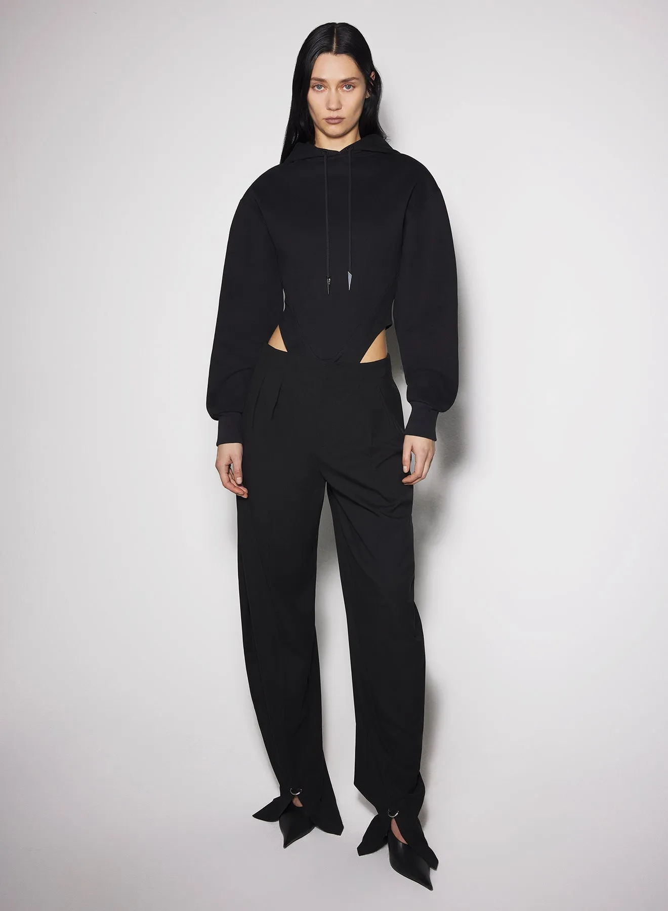 black fleece hoodie bodysuit