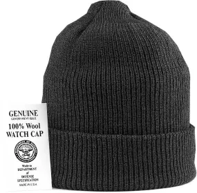 Black - Wool Watch Cap Beanie Genuine GI US Govt Dept of Defense Winter Hat