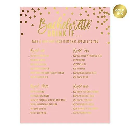 Blush Pink and Metallic Gold Confetti Polka Dots Bachelorette Party Drink If Game Cards