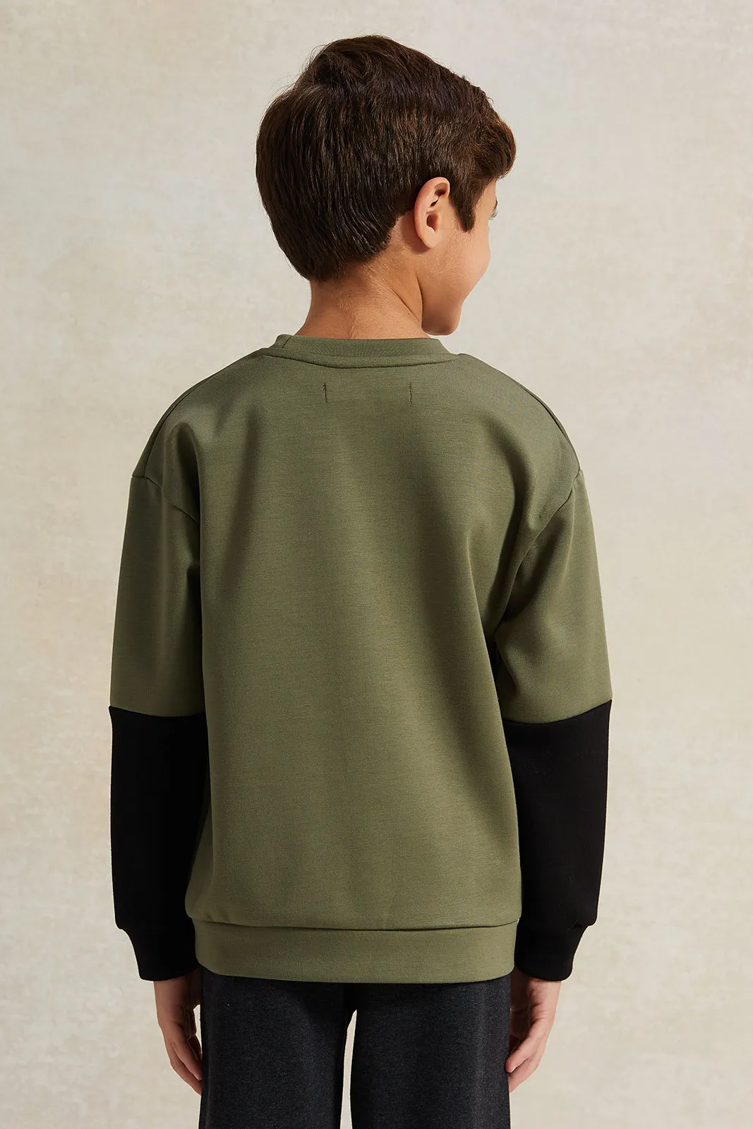 Boys Olive And Black Zip Pocket Sweatshirt