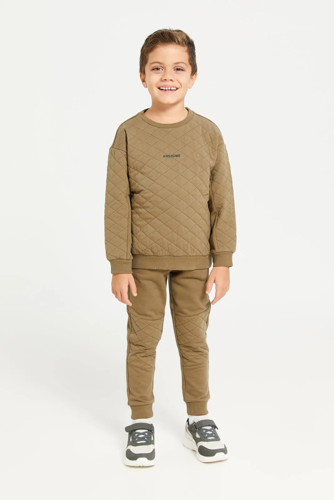 Boys Olive Embossed Jogger Set (2 Piece)