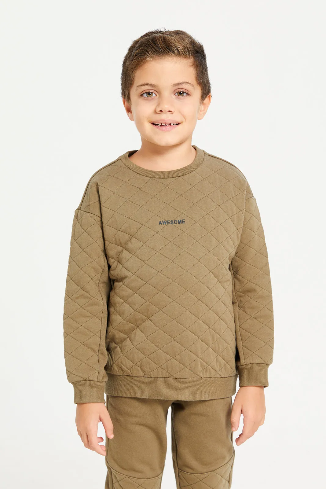 Boys Olive Embossed Jogger Set (2 Piece)