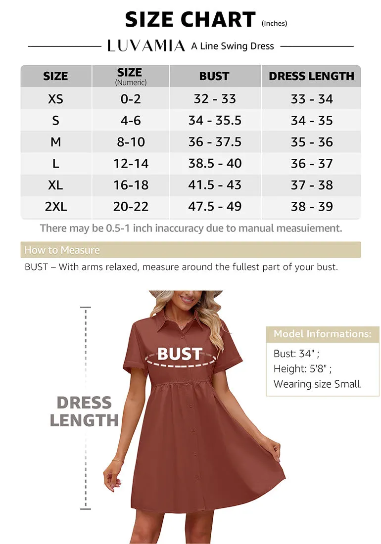 Burnt Ochre Women's Short Sleeve Button Down Babydoll Dress A-Line Tunic Dress