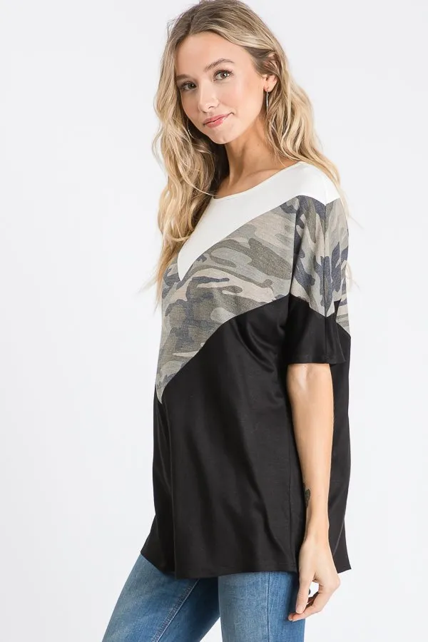 Camo Color Block Top