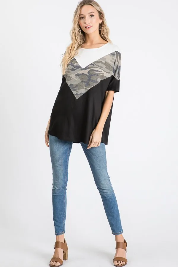 Camo Color Block Top