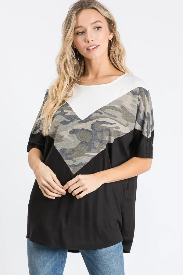 Camo Color Block Top