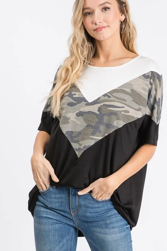 Camo Color Block Top