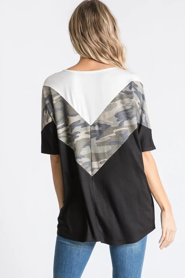 Camo Color Block Top