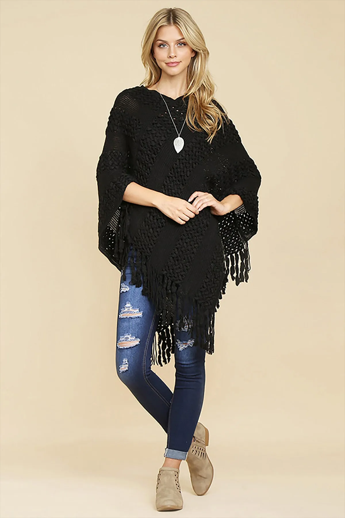 CLASSIC FRINGE PONCHO/6PCS