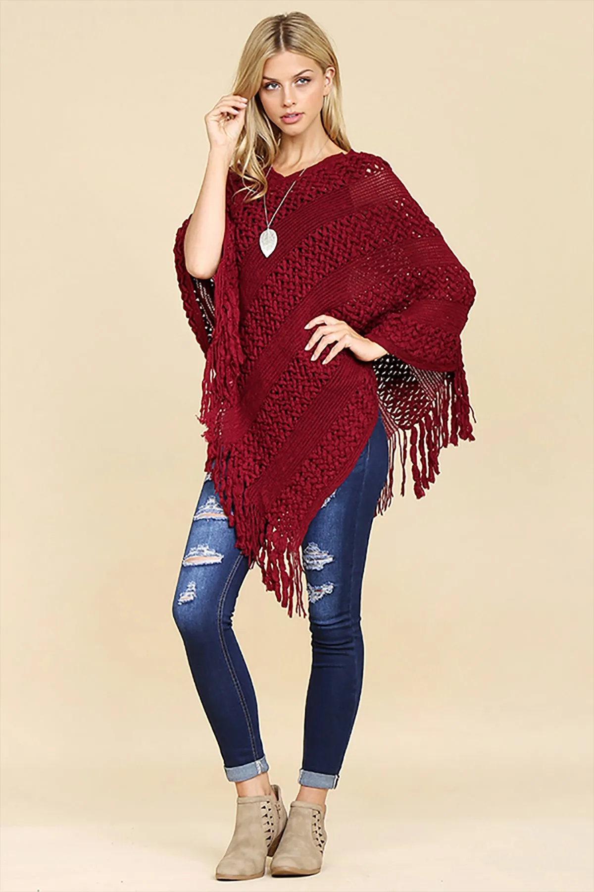 CLASSIC FRINGE PONCHO/6PCS