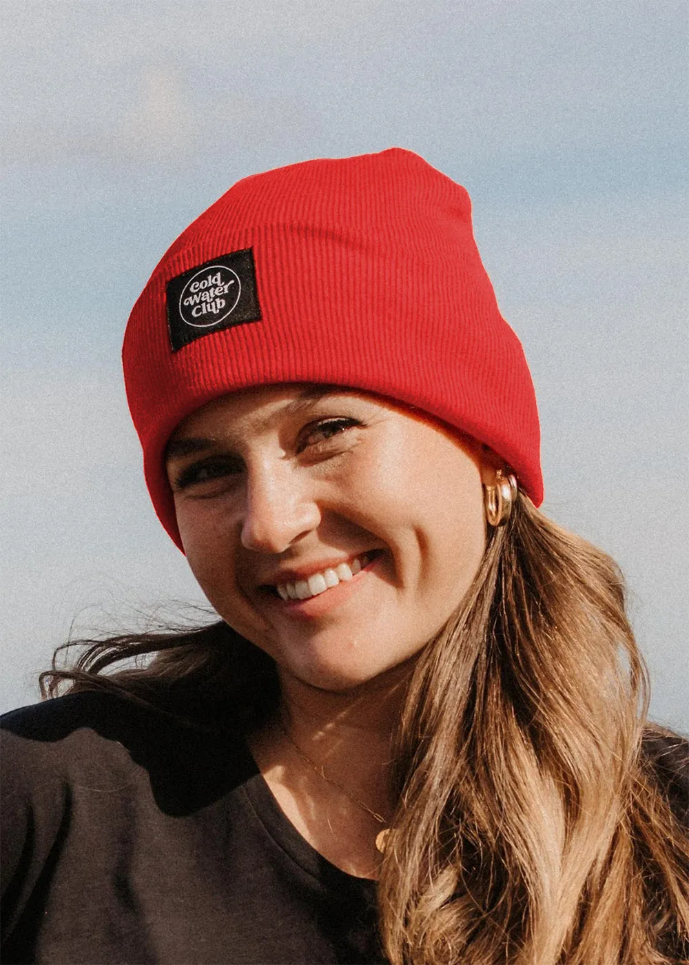 Cold Water Club Rib Knit Beanie in Red