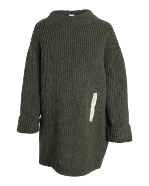 Contrast Pocket Chunky Sweater in Olive Wool