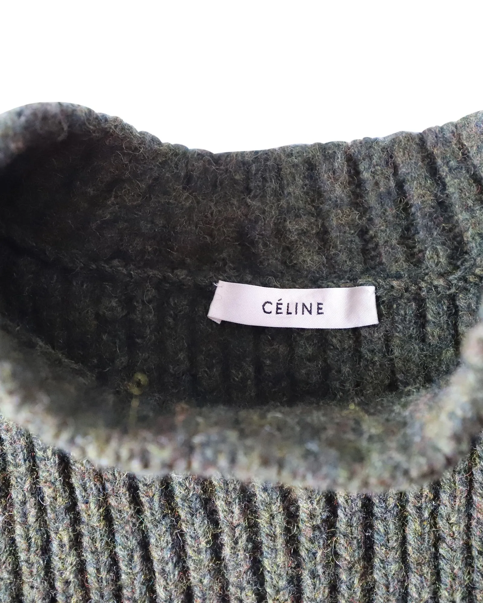 Contrast Pocket Chunky Sweater in Olive Wool